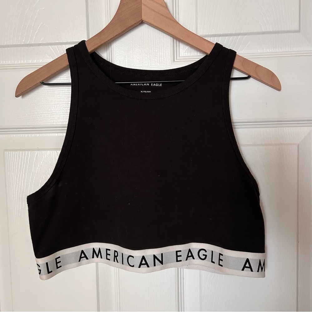American Eagle High Neck Black Crop Top Size XL